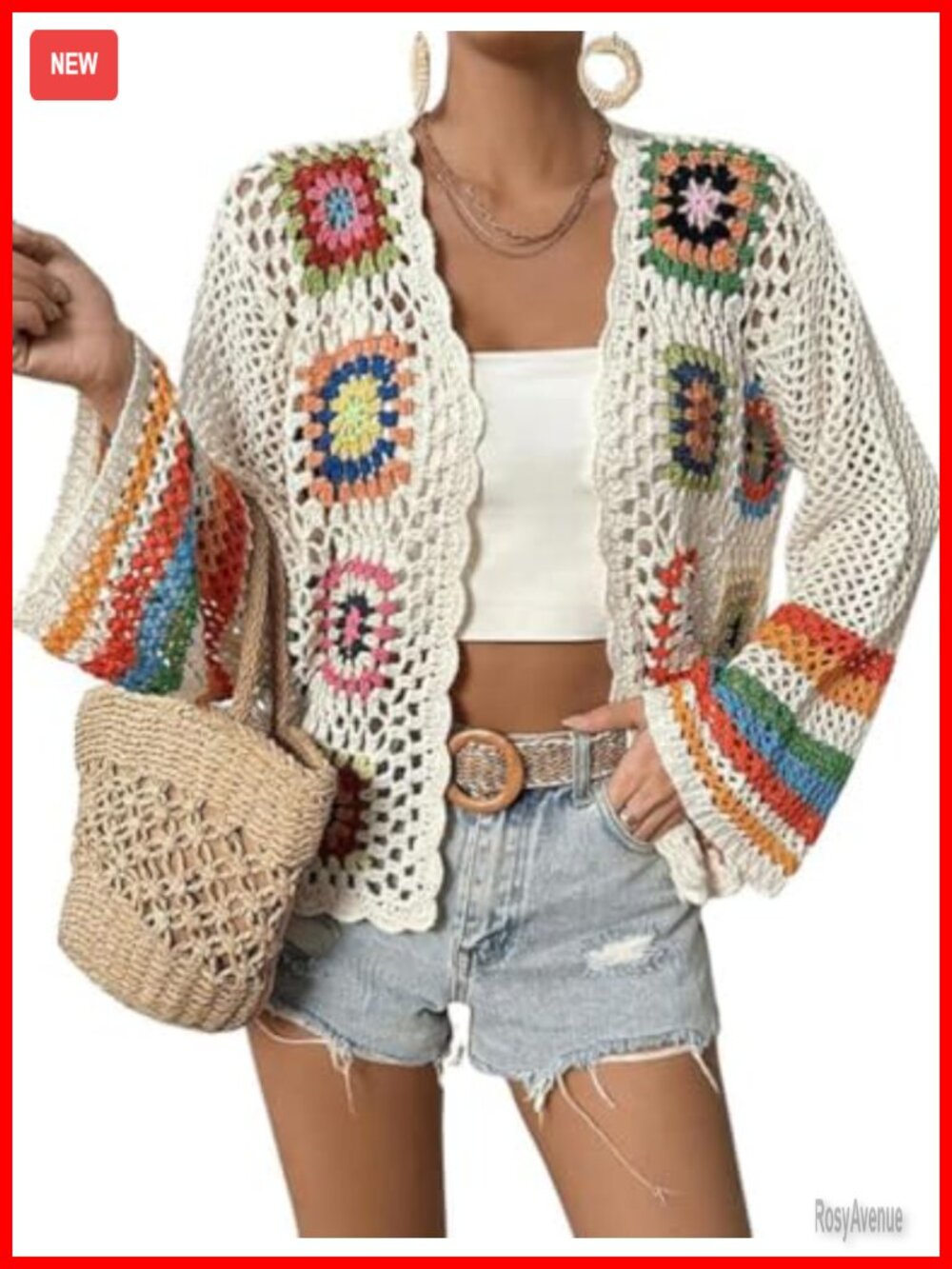 Crochet Cardigan Sweater Women Boho Open Front Long Sleeve Knit